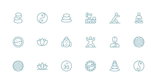 Yoga Design Icons featuring 18 in Minimal Line Style Fully Editable Icon Set for Web vector