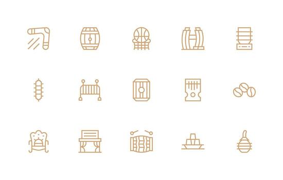 regular línea íconos desde de madera conjunto con 15 vectores ordenado icono conjunto