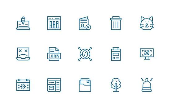 15 Regular Line Vectors for Application Theme Quick Access Icons for UI Development
