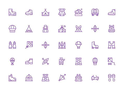 35 Regular Clean Line Style Icons from Adventure Collection Scalable Icons for Cross-Platform Interfaces vector