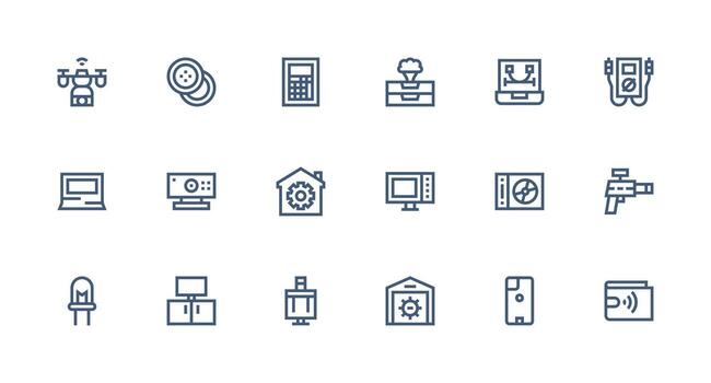 Strong Stroke Line Style Tech Icons with 18 Vectors Neatly Designed Icons for Web Platforms
