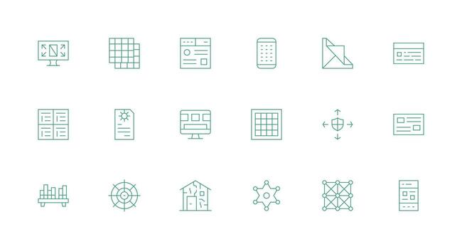 18 Minimal Line Icons for Layout Graphics Simple Icons for Interface and Wireframes vector