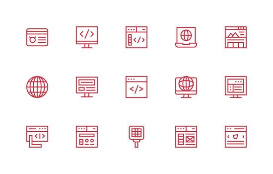 Browser Design Icons featuring 15 in Regular Line Style Professional Icon Set vector