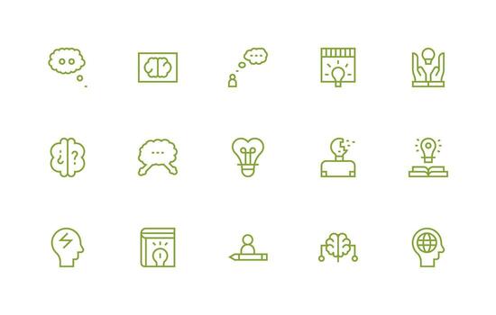 Thought Icon Set with 15 Regular Line Graphics Icons Built for Visual Consistency Pack vector