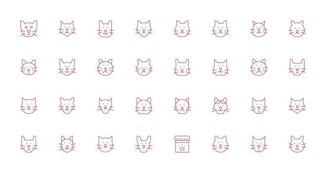 32 Icons for Feline in Thin Line Format Flat Icon Set vector