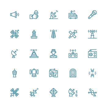 25 Icons for Radio in Medium Stroke Outline Format Simplified Icon Pack for Visual Tools vector