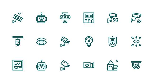 Strong Stroke Line Style Monitoring System Icons with 18 Vectors All Device Compatible Icon Set