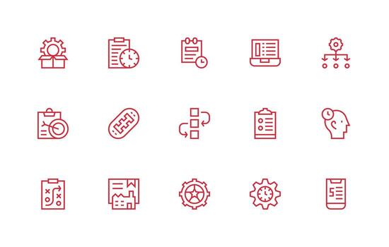 Workflow Icon Set with 15 Regular Line Graphics High-Resolution Icons for Any Platform vector
