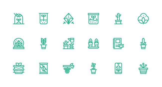 Grow Icon Set with 18 Strong Stroke Line Graphics Simplified Icon Pack for Visual Tools vector