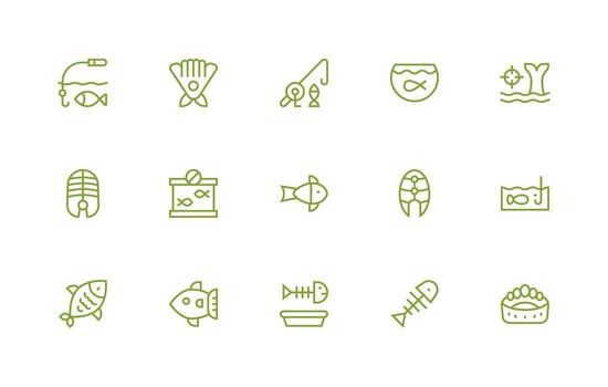 15 regular línea diseños para pescado íconos mínimo icono conjunto para interfaz proyectos vector