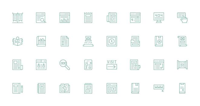 página icono colección con 32 Delgado línea diseños agudo íconos para presentaciones vector