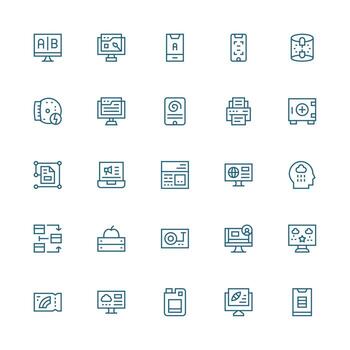 25 Icons for Information Technology in Medium Stroke Outline Format Full Icon Library for UI Designers vector