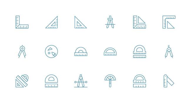 Protractor Visual Pack containing 18 Minimal Line Icons Multi-Purpose Icon Set vector