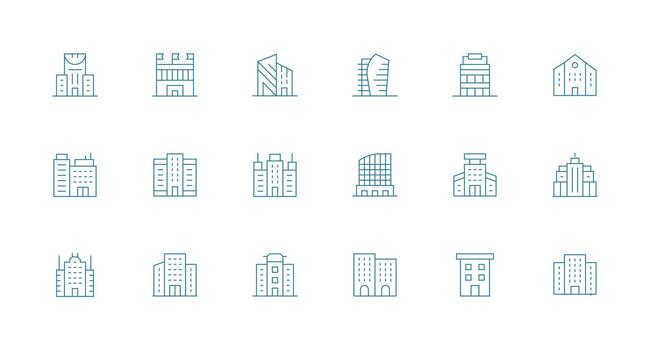 moderno arquitectura presentando 18 íconos en mínimo línea diseño contorno icono paquete vector