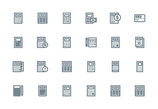 Calculator featuring 24 Icons in Thick Line Line Design Clear and Concise Icon Set Collection vector
