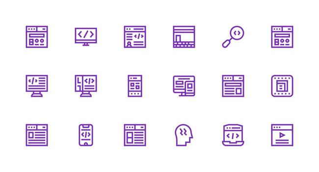 Strong Stroke Line Style Html Icons with 18 Vectors Clean Icon Set Icon Pack for UI Projects