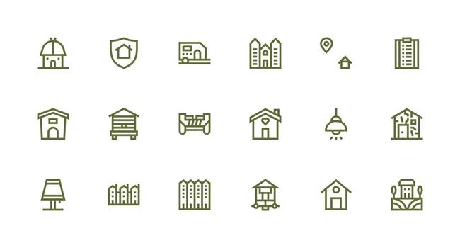 Dwelling Icon Set with 18 Strong Stroke Line Graphics Optimized Icon Pack for Digital Products vector