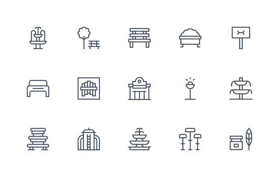 Public Space Design Icons featuring 15 in Regular Line Style Simplified Icon Pack for Visual Tools vector