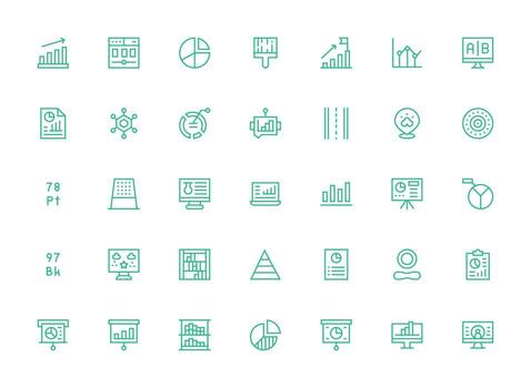 Data Visualization Visual Pack containing 35 Regular Clean Line Icons Customizable Icon Series for Mobile Screens vector