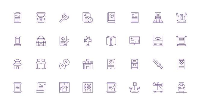 History featuring 32 Icons in Thin Line Design Responsive Icon Set for Flexible Layouts vector