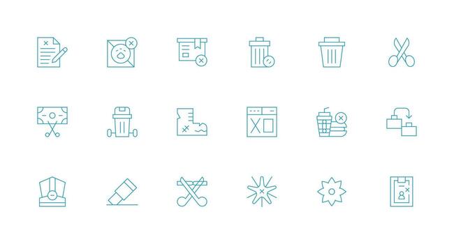 18 íconos para Eliminar en mínimo línea formato creativo icono conjunto vector