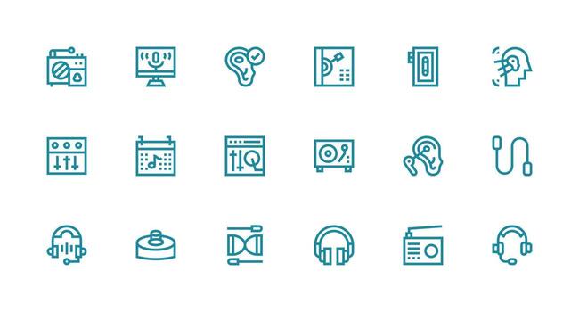 18 Strong Stroke Line Icons for Audio Graphics Simple Icons for Interface and Wireframes vector