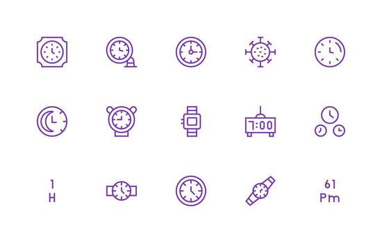 Hour Design Icons featuring 15 in Regular Line Style Editable Icon Collection vector