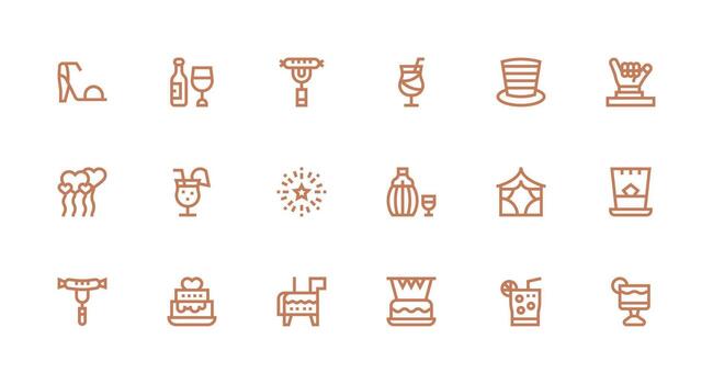 18 íconos para fiesta en fuerte carrera línea formato completar icono haz para web diseño vector