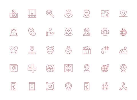 Light Line Icons from Coordinates Set with 35 Vectors Multi-Style Icon Collection