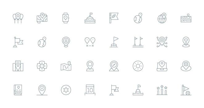 Position Icon Set with 32 Thin Line Graphics Multi-Purpose Icon Pack for Templates vector