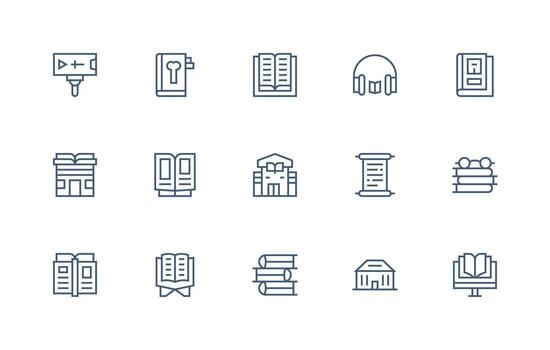 biblioteca presentando 15 íconos en regular línea diseño diseño icono paquete vector