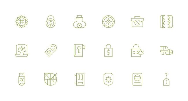 Locked Visual Pack containing 18 Minimal Line Icons Customizable Icon Series for Mobile Screens vector