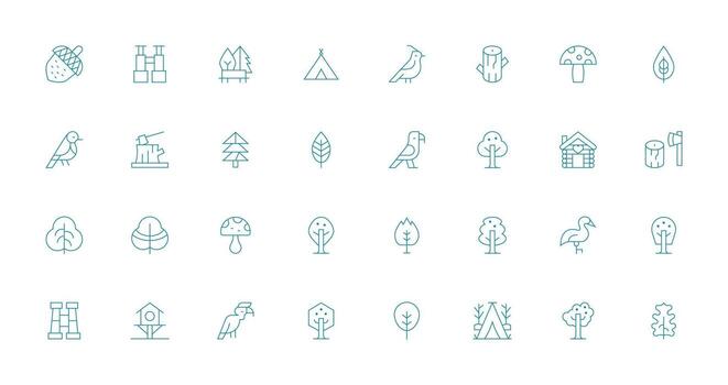 32 Icons for Forest in Thin Line Format UI and UX Focused Icon Collection vector