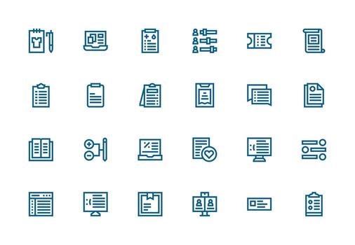 List Icon Set with 24 Thick Line Line Graphics Quick Access Icons for UI Development vector