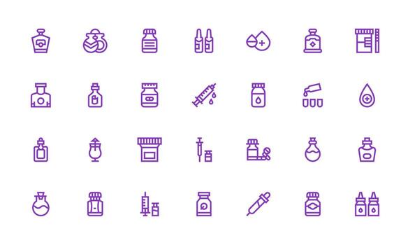 28 Icons for Vial in Bold Line Format Flexible Icon System for Web Interfaces vector