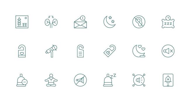 Quiet including 18 Minimal Line Illustrations Complete Icon Bundle for Web Design vector