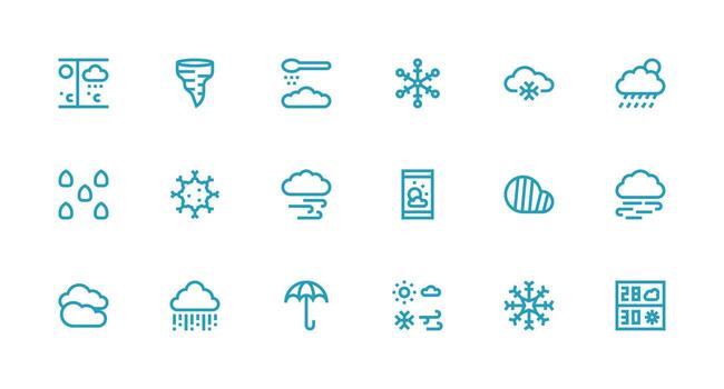 18 Strong Stroke Line Style Icons from Precipitation Collection UI and UX Focused Icon Collection vector