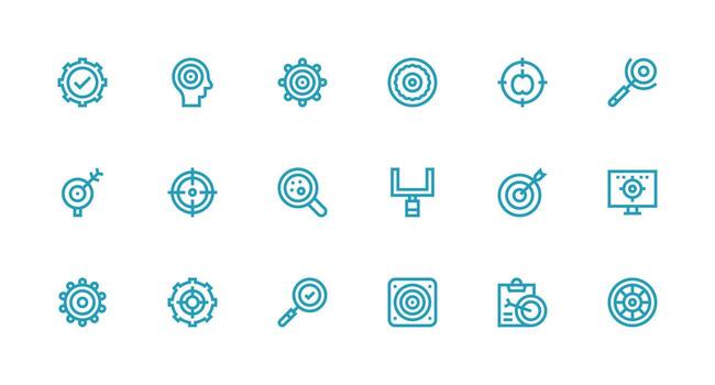 Objective Visual Pack containing 18 Strong Stroke Line Icons Complete Icon Set for Mobile Apps vector