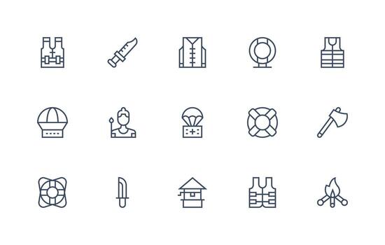 regular línea íconos desde supervivencia conjunto con 15 vectores digital producto íconos para rápido entrega