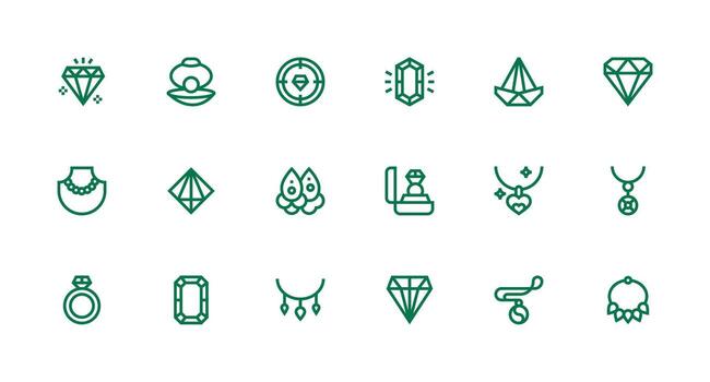 Gemstone Icon Collection with 18 Strong Stroke Line Designs Clean Icon Set Icon Pack for UI Projects vector
