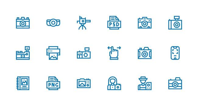 18 fuerte carrera línea vectores para fotográfico tema mínimo icono conjunto para interfaz proyectos