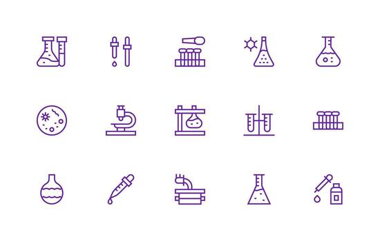 15 regular línea estilo íconos desde investigación laboratorio colección sensible icono conjunto para flexible diseños vector