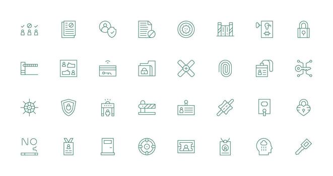 Access Control Visual Pack containing 32 Thin Line Icons Essential Icons for Rapid UI Building vector