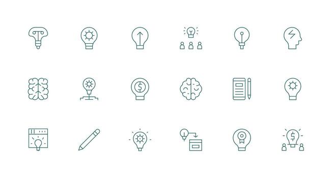 Idea Icon Set with 18 Minimal Line Graphics Icons Built for Visual Consistency Pack vector