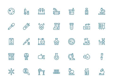 35 regular limpiar línea estilo íconos desde laboratorio colección plano icono conjunto vector