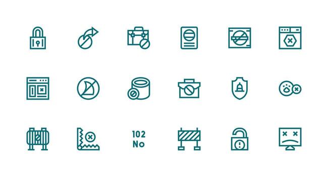 Access Denied Set with 18 Strong Stroke Line Icons Simplified Icon Pack for Visual Tools vector