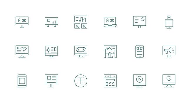 Screen Icon Set with 18 Minimal Line Graphics Design Icon Pack vector