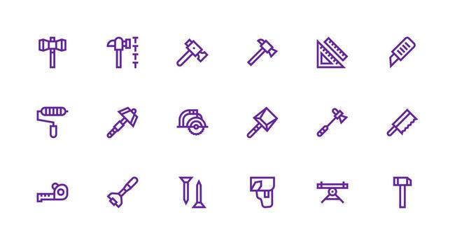 18 Strong Stroke Line Icons for Carpenter Graphics Web Icon Collection vector