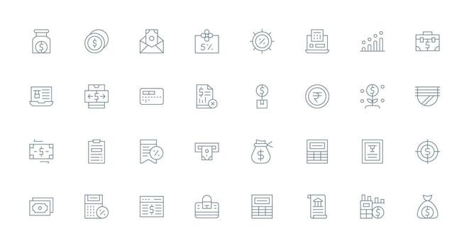 32 Thin Line Icons for Financial Graphics Icon Collection Set vector