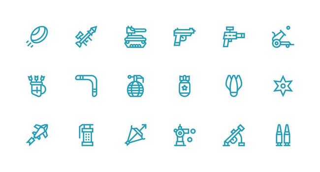 Strong Stroke Line Style Projectile Icons with 18 Vectors Simple Icons for Interface and Wireframes